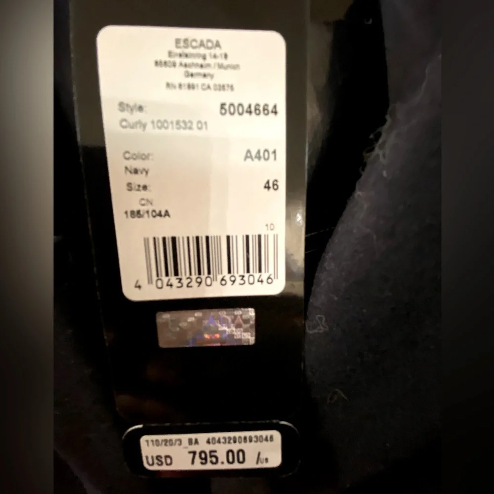 NWT Authentic Escada Sport Dark Navy Coat - Picture 2 of 4